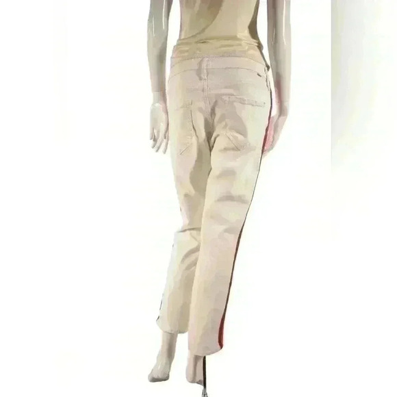 MOTHER  White Pink Side Stripe Midrise Dazzler Crop Denim 29W USA - Picture 3 of 9